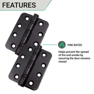 EAI 4" Fire Door Hinges 4" Stainless Steel Grade 13  - 102x76x3mm - RADIUS - Black - Pair - Including Screws