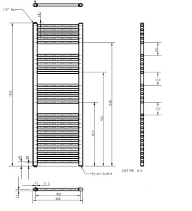 Electric Vertical Round Towel Rail with 27 Rails - 1375mm x 480mm - 500 Watt - Chrome