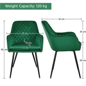 Yaheetech 2PCS Green Velvet Fabric Tufted Dining Chairs with Armrest