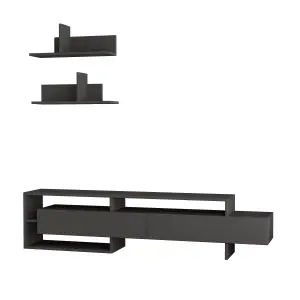 Decortie Gara Modern TV Unit Anthracite Grey with Storage Wall Shelf 180cm