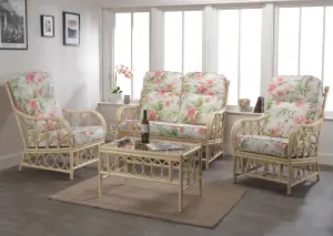 Desser Morley Natural Rattan Conservatory Armchair Real Cane Indoor Chair with UK Sewn Cushion in Blossom Fabric