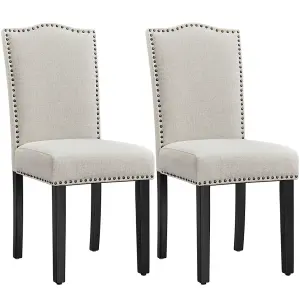 Yaheetech Set of 2 Beige Modern Fabric Upholstered Dining Chairs with Nailhead Trim