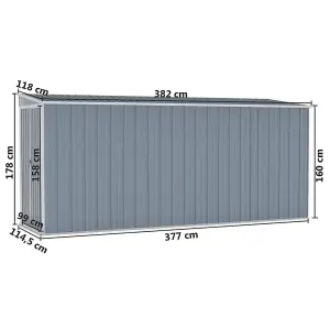 vidaXL Wall-mounted Garden Shed Grey 118x382x178 cm Galvanised Steel