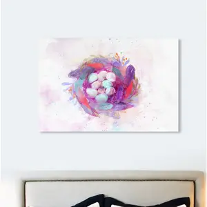 Boho Feather Nest Animals - Painting White Framed / 30.48cm H x 43.18cm W x 1.27cm D