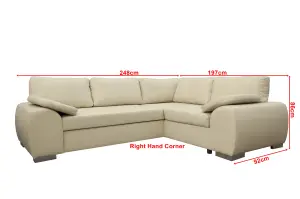 NEW CORNER SOFA BED WITH STORAGE ENZO RIGHT CREAM FAUX LEATHER