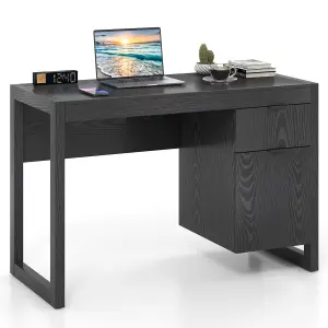 Costway Modern Computer Desk w/ Storage Cabinet & Drawer Home Office Writing Table White