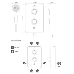 Gainsborough Slim Duo Satin Titanium Grey Electric Shower, 8.5W