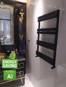 Aluminium Towel rail. compatible with heat pump. energy efficient. Black. Model: Venice. Height: 775mm. with: 500mm