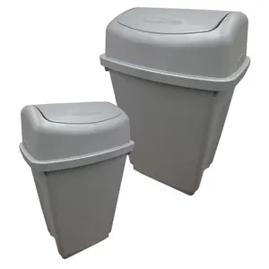 1x 25L Home Office Bathroom Silver Plastic Kitchen Waste Rubbish Bin With Swing Lid