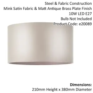 380mm Mink Satin Fabric Cylinder Lamp Shade - Rolled Edge - 10W E27 LED