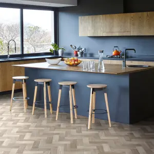 Precut Greige Oak Small herringbone Parquet effect Sheet vinyl, 4m²