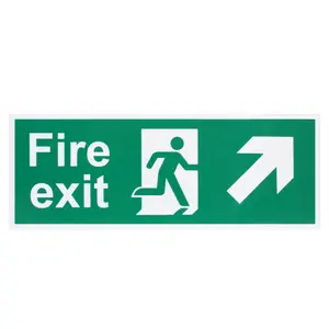 EAI - Fire Exit Sign Arrow Man Up RIGHT 400x150mm Self Adh Semi Rigid PVC