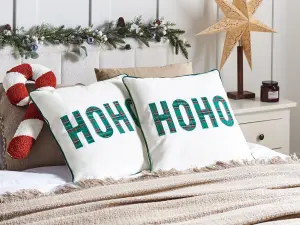 Set of 2 Cushions Cotton 45 x 45 cm Text White