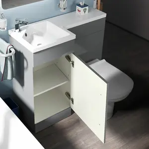 Nes Home Grey LH Basin Vanity Unit WC Back To Wall Toilet Manifold