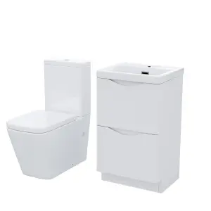 Nes Home Merton 500mm White Vanity Basin Cabinet Rimless Close Coupled Toilet