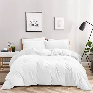 Super Soft 250 TC Microfibre Reversible Plain Duvet Cover Set White / Single Duvet Cover + 1 Pillowcase