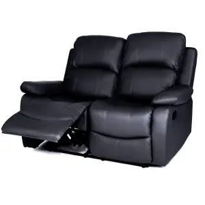 Black Faux Leather Manual Recliner 2 Seater Sofa