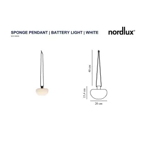 Nordlux Sponge Outdoor Patio Terrace Plastic Pendant Battery Light in White (Diam) 20cm