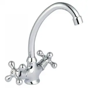 Invena Cross Head Kitchen Sink Faucet Mono Tap Deck Mounted Two Handles