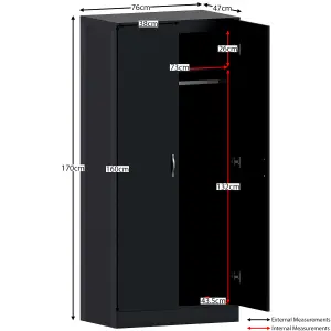 Vida Designs Riano Black 2 Door Wardrobe (H)1700mm (W)760mm (D)470mm