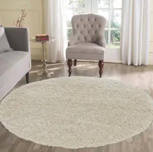 Serdim Rugs Plain Living Room Shaggy Area Rugs Ivory Round 120x120 cm