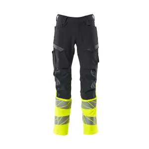 Mascot Accelerate Safe Trousers with Kneepad Pockets (Dark Navy/Hi-Vis Yellow)  (35.5) (Leg Length - Short)