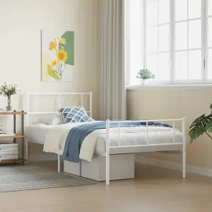 Berkfield Metal Bed Frame with Headboard and Footboard White 107x203 cm