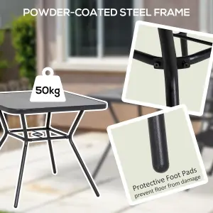 Outsunny Faux-marbled Patio Table with Umbrella Hole Steel Frame for Balcony