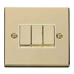 Polished Brass 10A 3 Gang 2 Way Ingot Light Switch - White Trim - SE Home