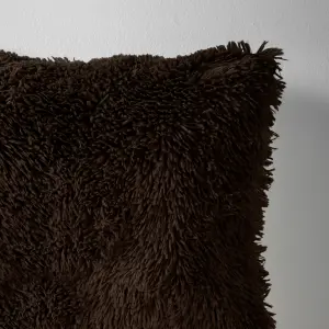 Catherine Lansfield Cuddly Deep Pile Faux Fur 45x45cm Cushion Chocolate