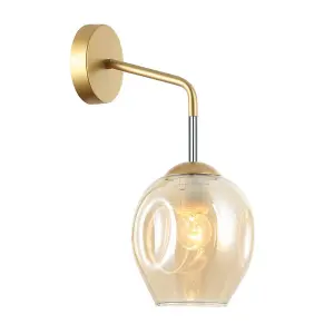 Luminosa Modern Wall Lamp Golden, Honey 1 Light with Amber Shade, E27