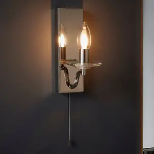 Polished Nickel Bathroom Wall Light & Clear Crystal Detailing Decorative Sconce