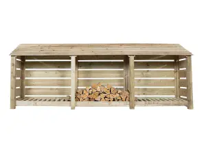 Slatted wooden log store W-335cm, H-126cm, D-88cm - natural (light green) finish