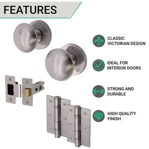 EAI - Round Mortice Door Knobs and Latch Kit - 55mm - Satin Chrome