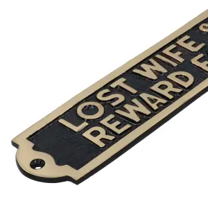 Lost Wife & Dog Reward Sign Plaque Brass Finish Wall House Door Garden Gate