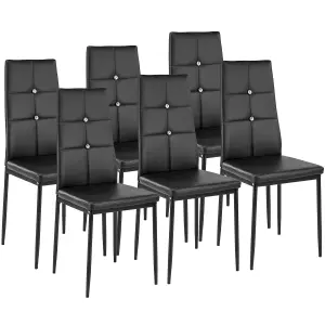 Dining Chairs Set of 6 - high backrest with rhinestones, padded, slim steel legs - black