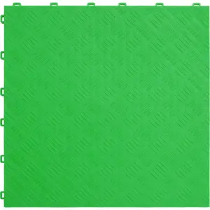 9 Pack Heavy Duty Green Treadplate Floor Tiles - Durable Polypropylene for Workshops and Garages