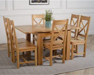 Richmond 90cm - 150cm Square Oak Extending Dining Table and 6 Chairs Dining Set with Berkeley Chairs