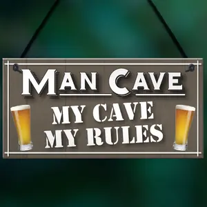 Red Ocean My Cave My Rules Man Cave Home Bar Pub Husband Hanging Plaque Shed Gift Sign