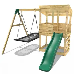 Rebo Wooden Lookout Tower Playhouse with 6ft Slide & Swings - Cascades