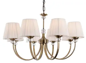 Luminosa Langham 8 Light Multi Arm Chandelier Antique Brass, Pleated Cream Shades, E14