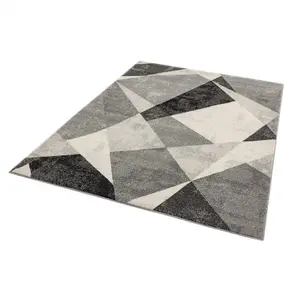 Grey Funky Modern Abstract Geometric Dining Room Bedroom & Living Room Rug-200cm X 290cm