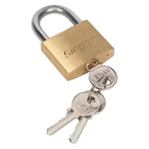 Sealey 40mm Brass Body Padlock With Brass Cylinder & Three Keys Lock Set S0987