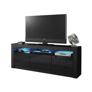 TV Unit 160cm Sideboard Cabinet Cupboard TV Stand Living Room High Gloss Doors - Black