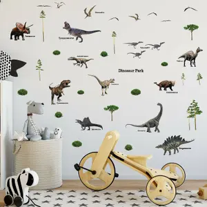 Walplus Dinosaur Park, Children Wall Stickers, Diy Art, Nursery Decorations Kids Sticker PVC Brown,Green,Grey