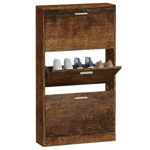 Shoe Cabinet Smoked Oak 59x17x108 cm Engineered Wood