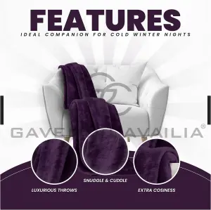 GC GAVENO CAVAILIA Luxury Faux Fur Throw 150x200 CM Aubergine Fleece Blanket for Double Bed & Sofa Bed