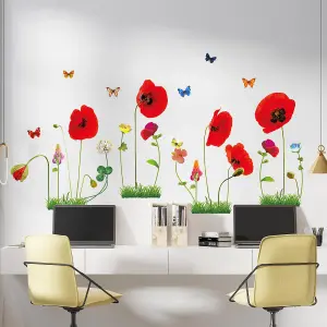 Walplus Combo Adult Happy Garden with Red Poppies Wall Sticker