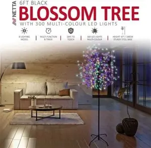 Netta 6ft Cherry Blossom Tree With 300 Led Lights, Suitable For Indoor And Outdoor Use - Multi-Colour