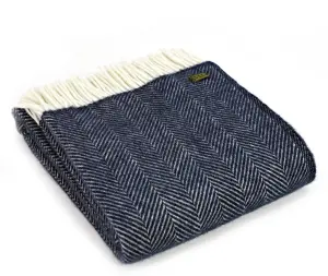 Fishbone Navy Blue 100% Wool Throw